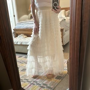 W.A.Y. Beautiful Cream Tiered Mesh Maxi Shirt - Lined to knee - fun with Tank